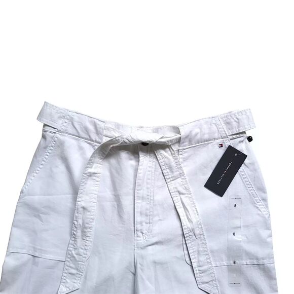 Tommy Hilfiger Wide Leg Pants Womens 8 White High Rise Belted Pockets NWT - Picture 3 of 11